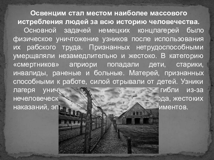 Освенцим стал местом наиболее массового истребления людей за всю историю