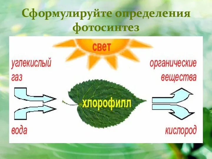 Сформулируйте определения фотосинтез