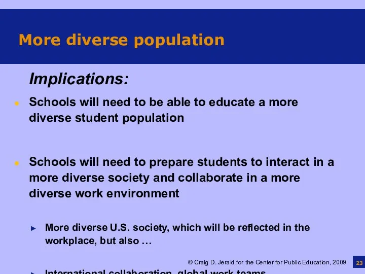 More diverse population Schools will need to be able to