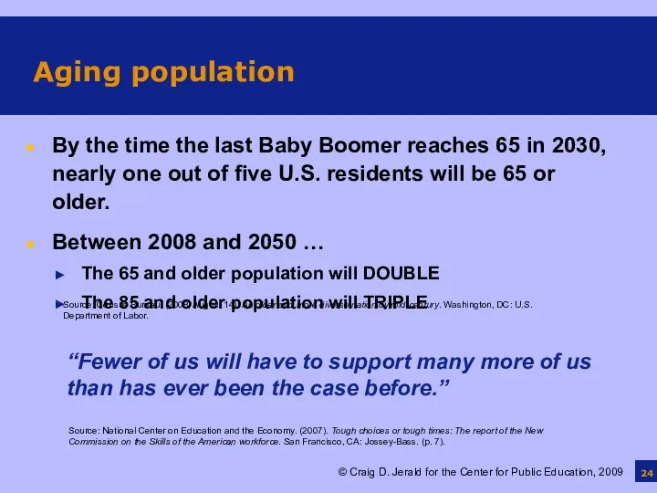 Aging population By the time the last Baby Boomer reaches