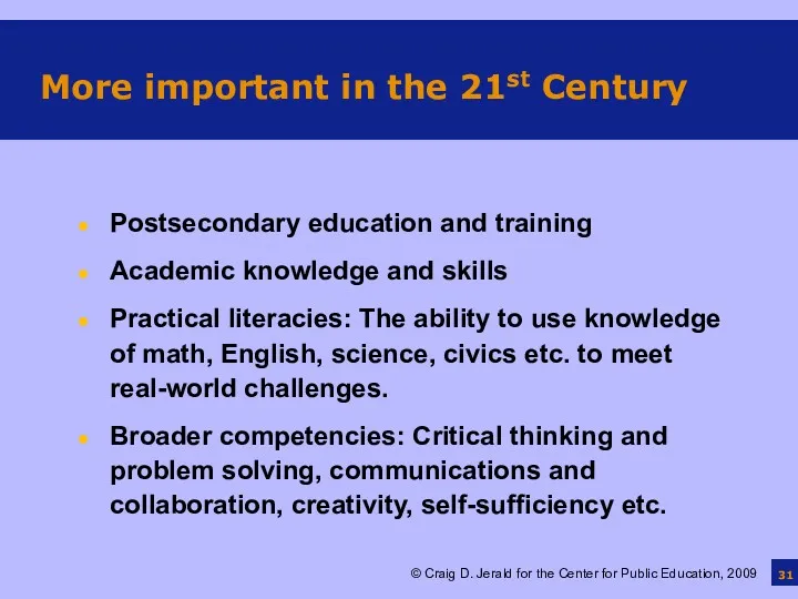 More important in the 21st Century Postsecondary education and training