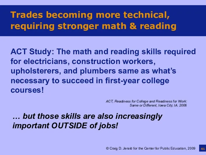 Trades becoming more technical, requiring stronger math & reading ACT