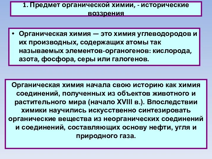 1. Предмет органической химии, - исторические воззрения Органическая химия —