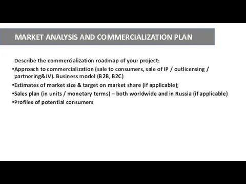 Describe the commercialization roadmap of your project: Approach to commercialization