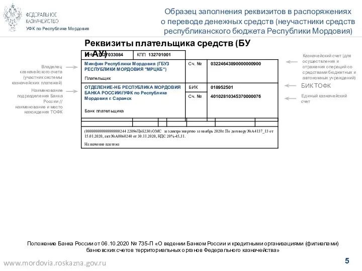 УФК по Республике Мордовия Образец заполнения реквизитов в распоряжениях о