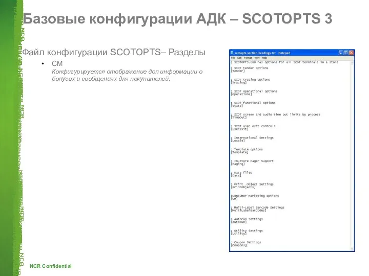 Файл конфигурации SCOTOPTS– Разделы CM Конфигурируется отображение доп информации о