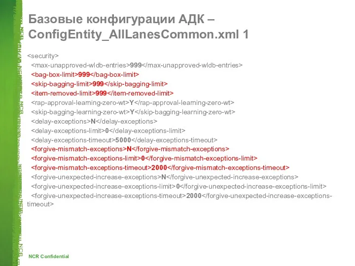 Базовые конфигурации АДК – ConfigEntity_AllLanesCommon.xml 1 999 999 999 999