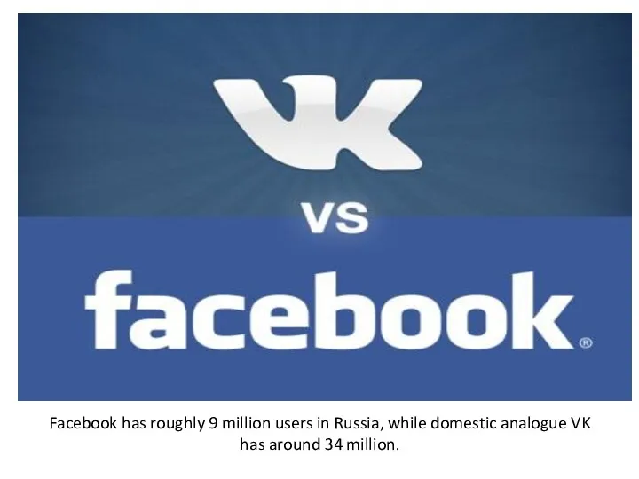 Facebook has roughly 9 million users in Russia, while domestic analogue VK has around 34 million.