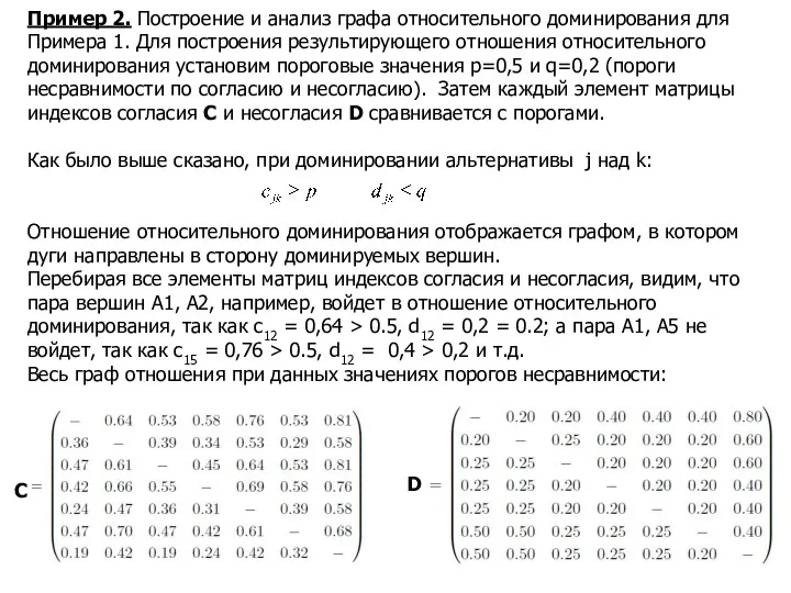 Пример 2. Построение и анализ графа относительного доминирования для Примера