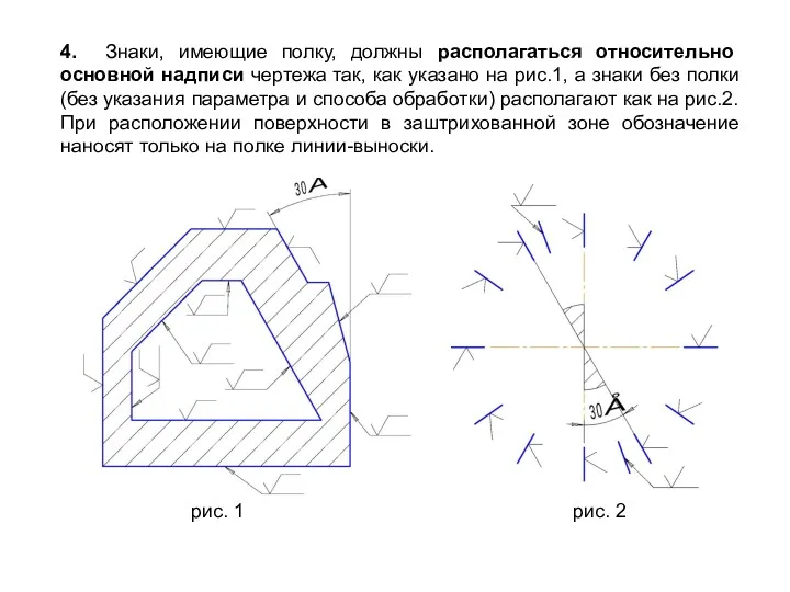 4. Знаки, имеющие полку, должны располагаться относительно основной надписи чертежа