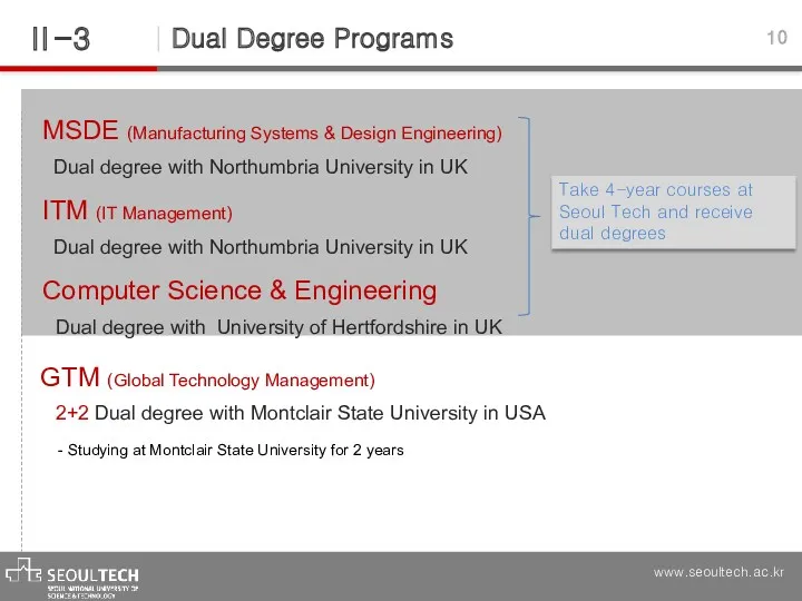 Dual Degree Programs Ⅱ -3 10 MSDE (Manufacturing Systems &