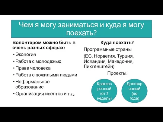 Чем я могу заниматься и куда я могу поехать? Волонтером