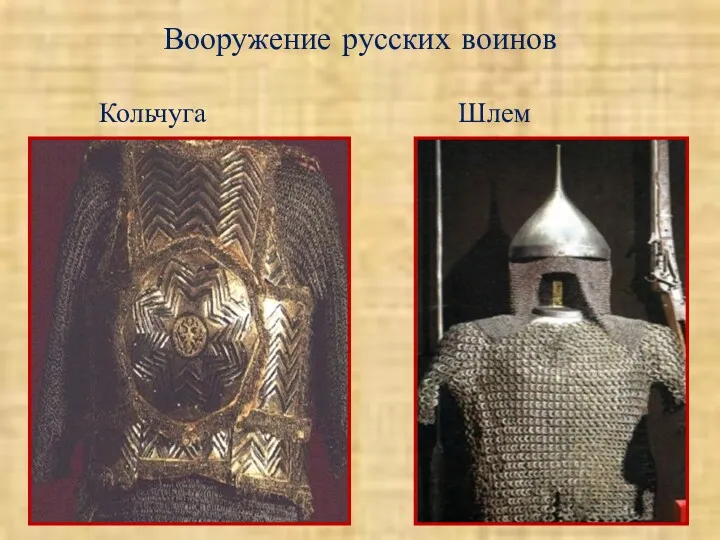 Вооружение русских воинов Кольчуга Шлем