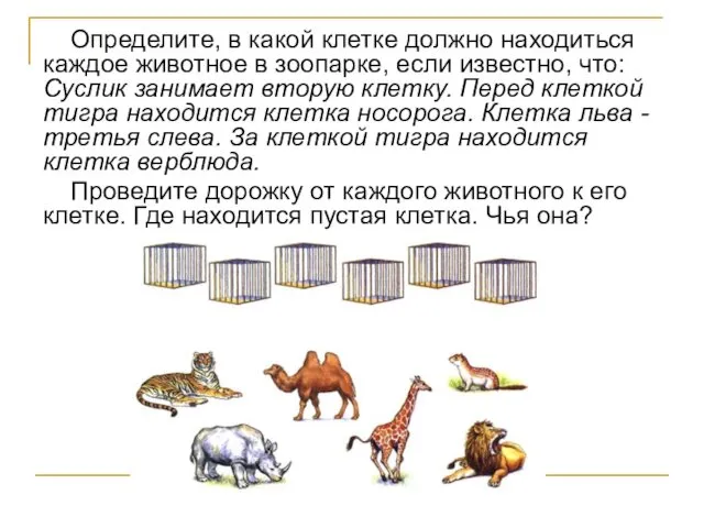 Определите, в какой клетке должно находиться каждое животное в зоопарке,