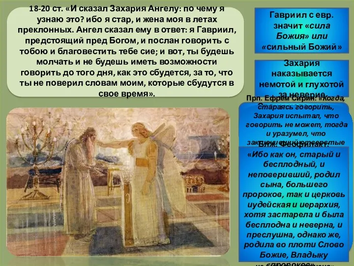 18-20 ст. «И сказал Захария Ангелу: по чему я узнаю это? ибо я