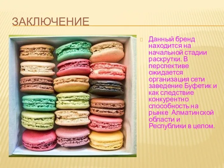 ЗАКЛЮЧЕНИЕ Данный бренд находится на начальной стадии раскрутки. В перспективе