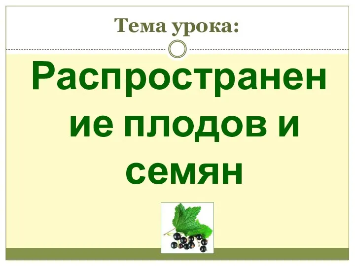 Тема урока: Распространение плодов и семян