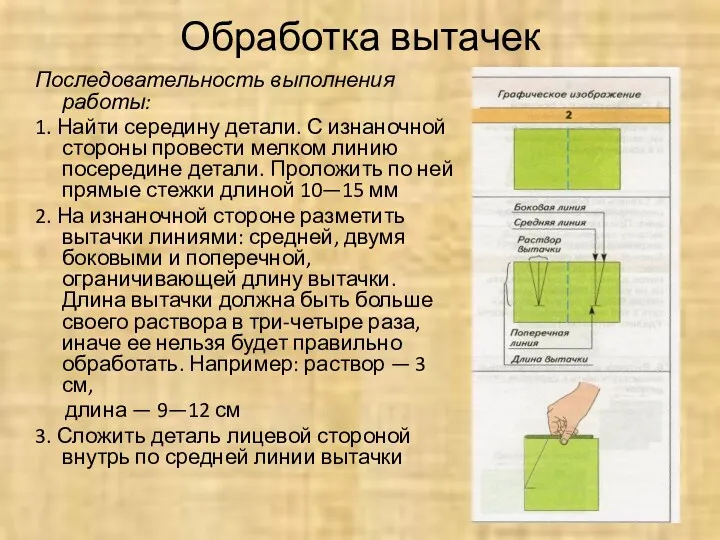 Обработка вытачек Последовательность выполнения работы: 1. Найти середину детали. С