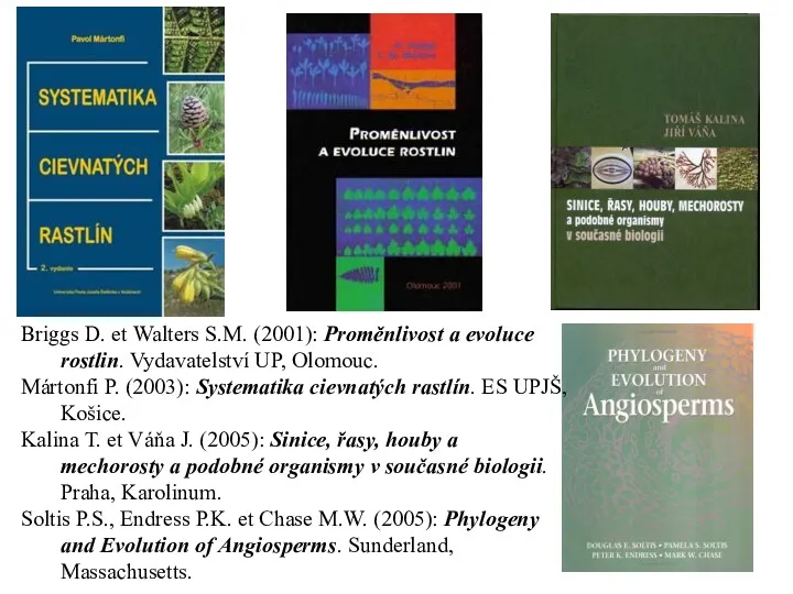 Briggs D. et Walters S.M. (2001): Proměnlivost a evoluce rostlin. Vydavatelství UP, Olomouc.