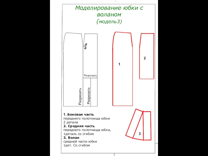 Моделирование юбки с воланом (модель3) Разрезать ыть Разрезать Разрезать 1