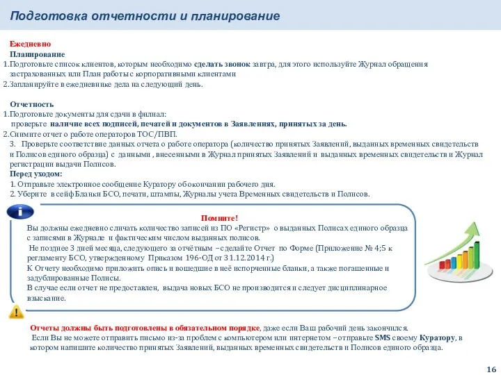 Ежедневно Планирование Подготовьте список клиентов, которым необходимо сделать звонок завтра,