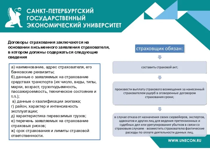 а) наименование, адрес страхователя, его банковские реквизиты; 6) данные о