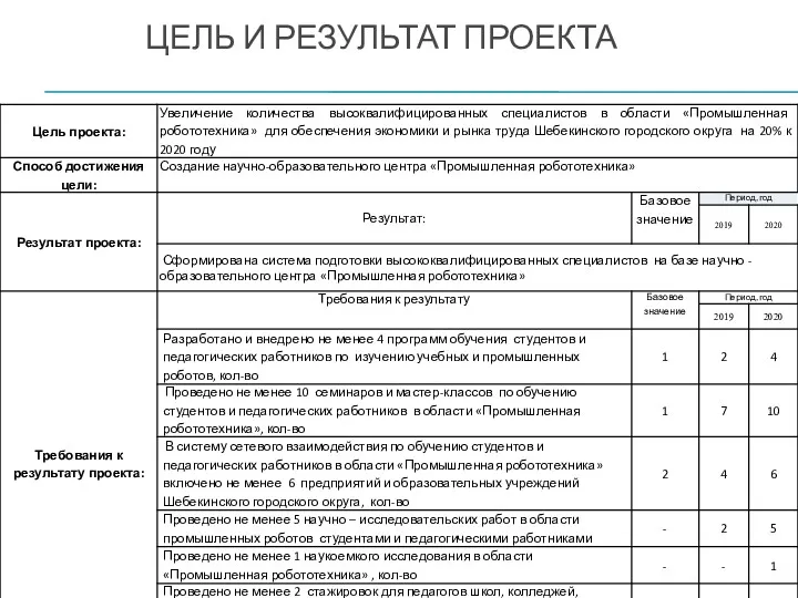 ЦЕЛЬ И РЕЗУЛЬТАТ ПРОЕКТА