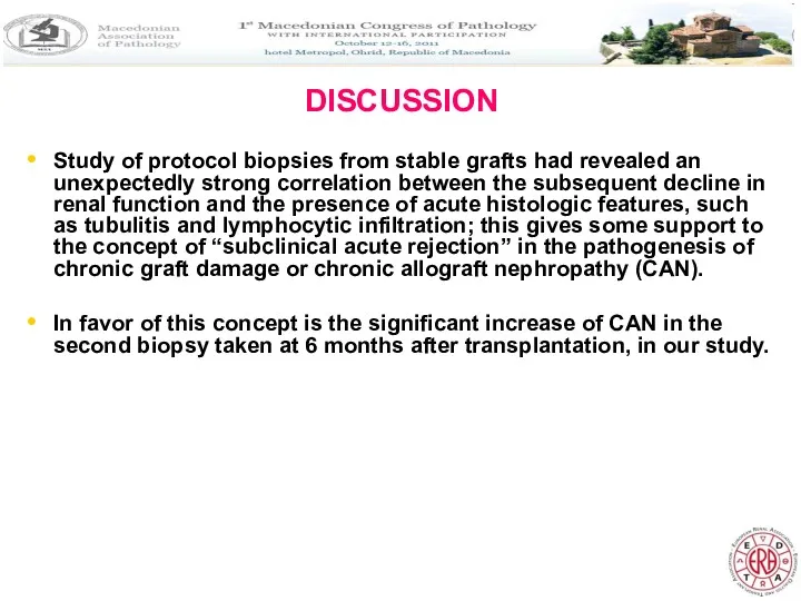 DISCUSSION Study of protocol biopsies from stable grafts had revealed