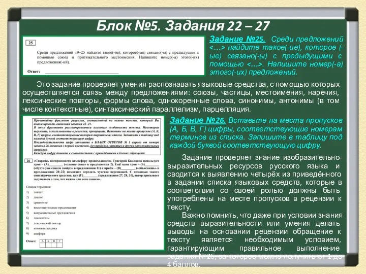 Блок №5. Задания 22 – 27 Это задание проверяет умения