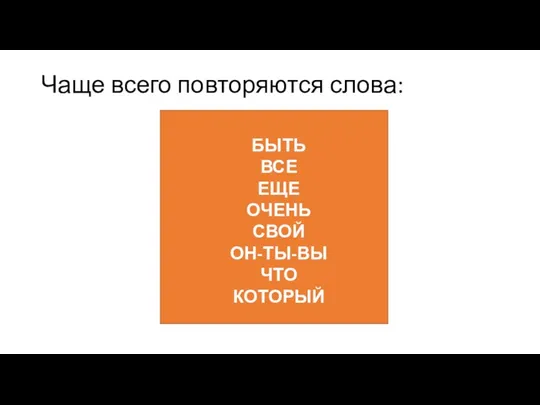 Чаще всего повторяются слова: БЫТЬ ВСЕ ЕЩЕ ОЧЕНЬ СВОЙ ОН-ТЫ-ВЫ ЧТО КОТОРЫЙ