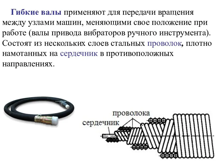 Гибкие валы применяют для передачи вращения между узлами машин, меняющими