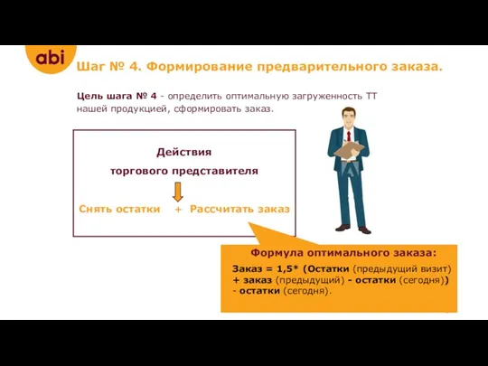 Шаг № 4. Формирование предварительного заказа. Действия торгового представителя Снять