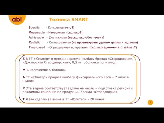 Техника SMART Specific - Конкретная (что?) Measurable - Измеримая (сколько?)