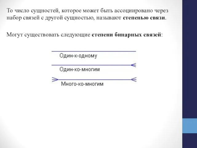 То число сущностей, которое может быть ассоциировано через набор связей