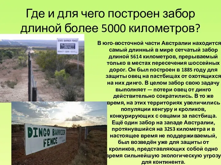 Где и для чего построен забор длиной более 5000 километров?