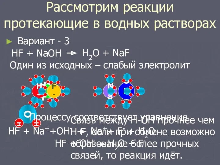 H+F- Вариант - 3 Рассмотрим реакции протекающие в водных растворах