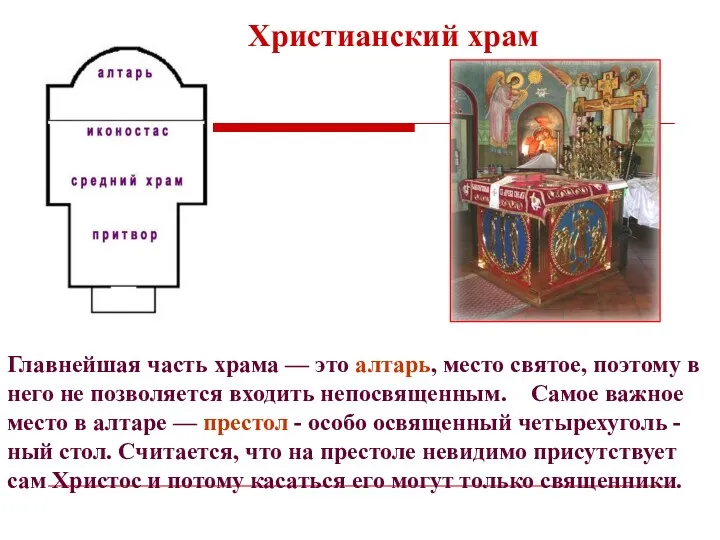 Главнейшая часть храма — это алтарь, место святое, поэтому в