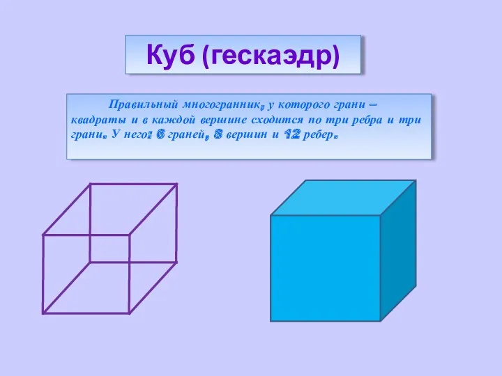 Правильный многогранник, у которого грани – квадраты и в каждой вершине сходится по