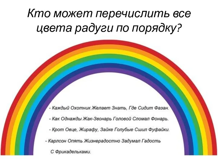 Кто может перечислить все цвета радуги по порядку? Каждый Охотник