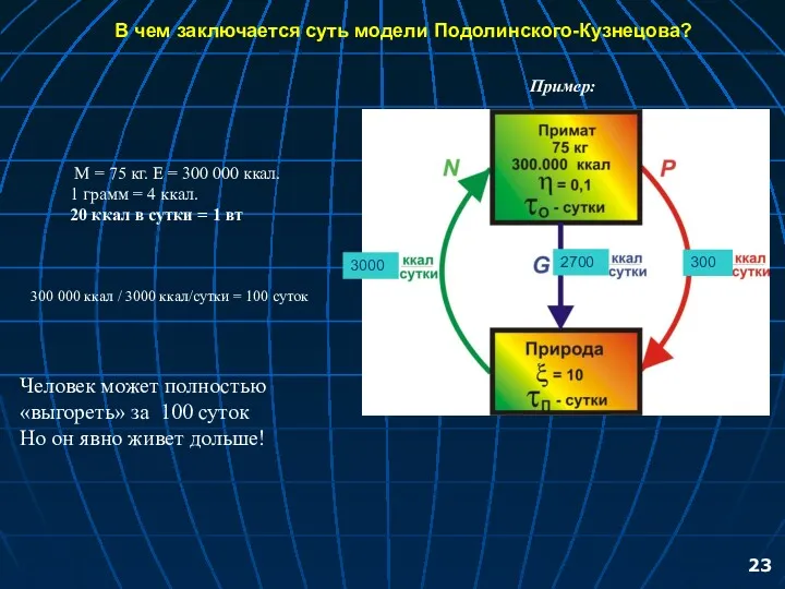 В чем заключается суть модели Подолинского-Кузнецова? M = 75 кг.