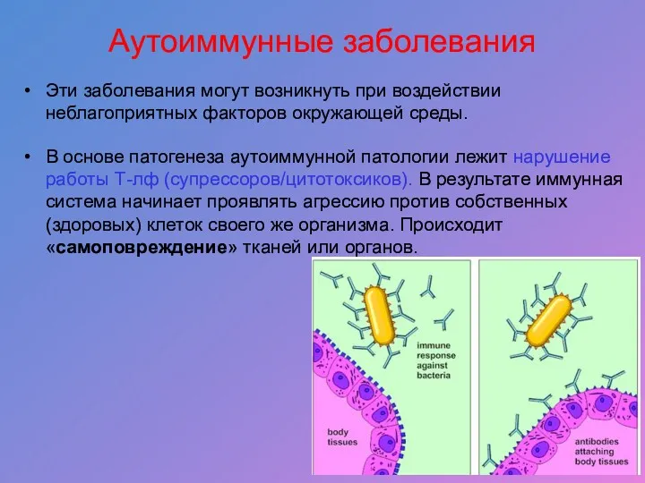 Аутоиммунные заболевания Эти заболевания могут возникнуть при воздействии неблагоприятных факторов