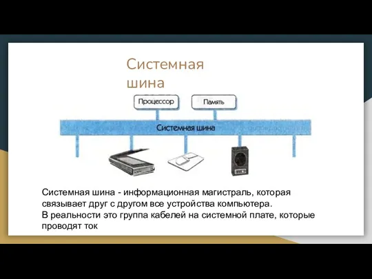 Системная шина Системная шина - информационная магистраль, которая связывает друг