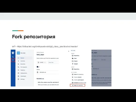 Fork репозитория url - https://bitbucket.org/dmitrysadovskii/git_class_practice/src/master/