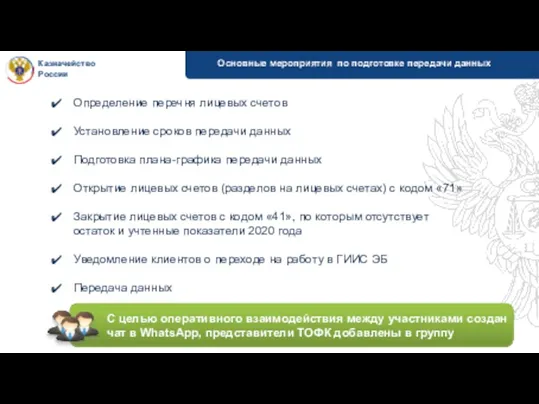 Основные мероприятия по подготовке передачи данных Казначейство России Определение перечня
