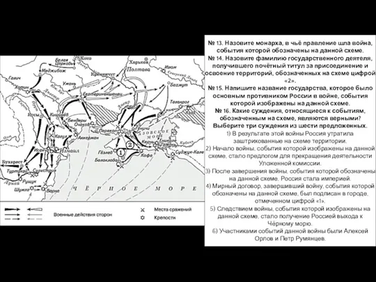 № 13. Назовите монарха, в чьё правление шла война, события