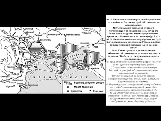 № 13. Напишите имя монарха, в чьё правление шла война,