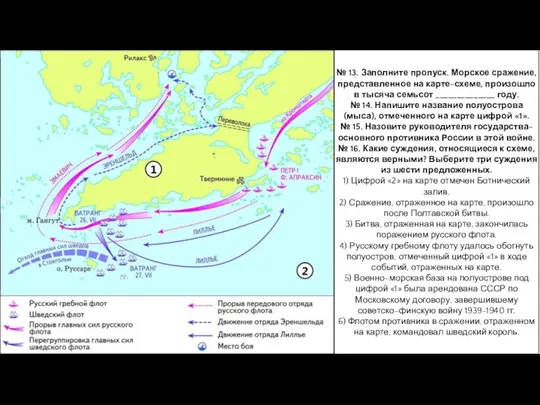 № 13. Заполните пропуск. Морское сражение, представленное на карте-схеме, произошло