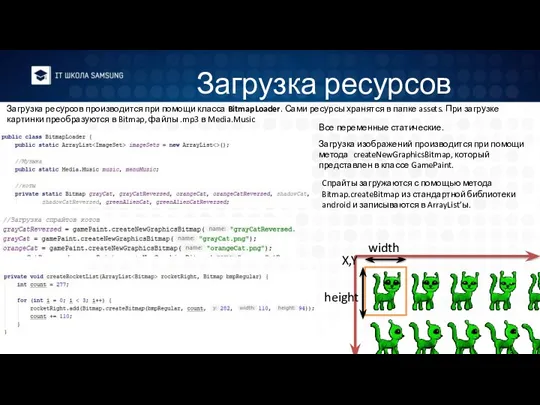 Загрузка ресурсов Загрузка ресурсов производится при помощи класса BitmapLoader. Сами ресурсы хранятся в