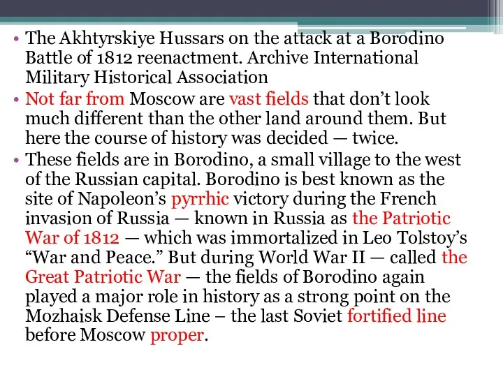 The Akhtyrskiye Hussars on the attack at a Borodino Battle