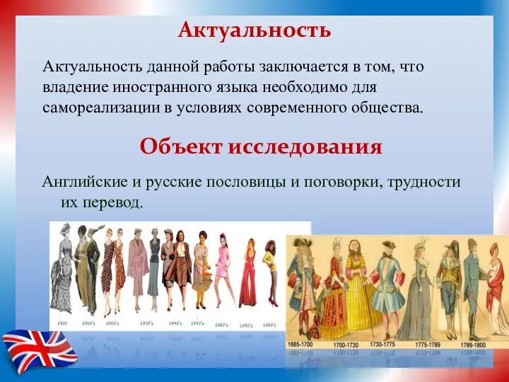 Актуальность Английские и русские пословицы и поговорки, трудности их перевод.